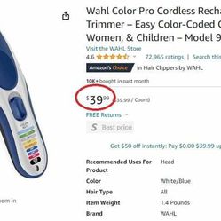 WAHL Color Pro Cordless Rechargeable Hair Clipper & Trimmer
