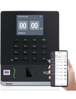 NGTeco APP Time Clock for Small Business, Fingerprint Biometric & PIN Clocking System, 2.4GHz WiFi Clocks in Machine for Employees with iOS/Android Ap