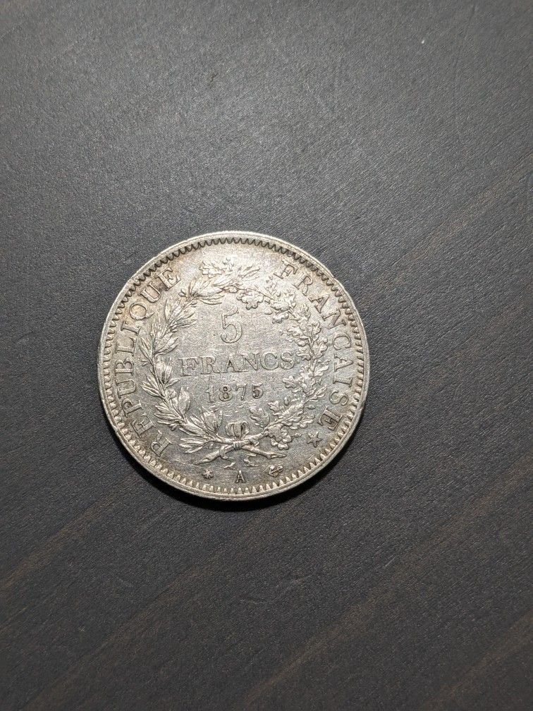 Large 1800s Silver French Five Franc Coin