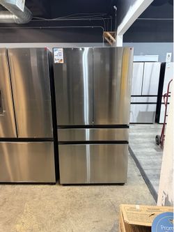 Samsung - 36 in. Wide BESPOKE 23 cu. ft. 4-Door French Door Counter Depth Smart Refrigerator with Beverage Center - Stainless Steel 🔥