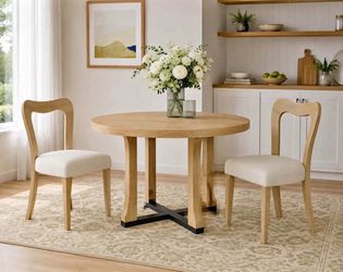 Set of 2 Modern Wood Dining Chairs with Upholstered Seats – Natural Finish