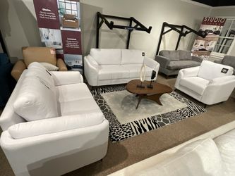 New sofa loveseat and chair white fabric upholstered  by Serta