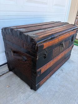 Antique Steamer Trunk with Wood and Metal Hardware