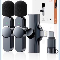 2 Pcs Lavalier Mini Microphone for iPhone iPad Android Professional Noise Cancelling [360° Pick Up] Wireless Lavalier Microphone for Video R
