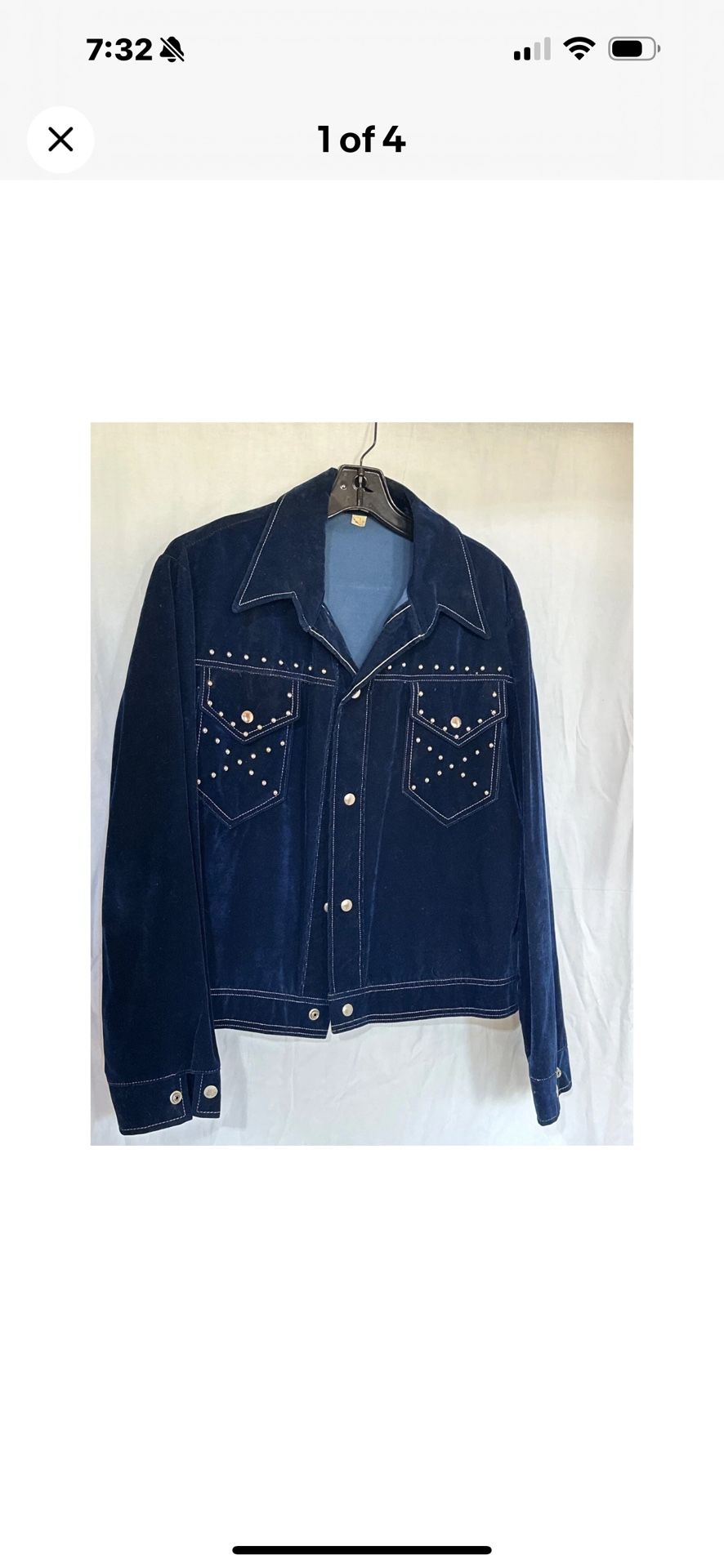 Vintage Studded Velvet Jacket Western Style Blue Jean Trucker Large