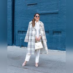 NEW Ann Taylor Designer Double Breasted Blue Coat Blazer Suit Jacket L