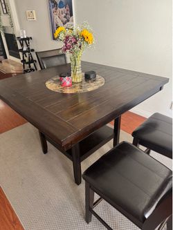 Dark Brown Wood Dining Table