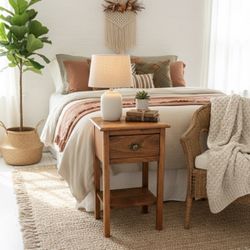 Vintage Solid Wood Nightstand | Mid-Century Traditional | Brass Hardware