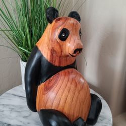 $25 Vintage 70's Carved Wooden Panda Bear From Spain, Sarreid 12" Tall. Great Decor. Great Condition