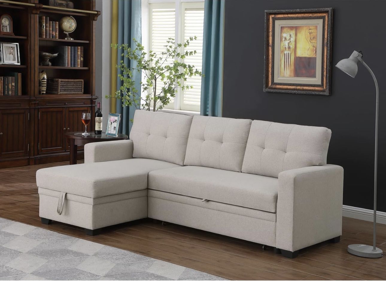 L-Shaped  sectional - Convertible Pull-Out Sleeper Sectional Sofa/Storage Chaise