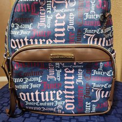 Juicy Couture Faded Navy, Pink & White Logo Print Backpack