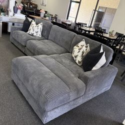 Grey Corduroy Modular Sectional 