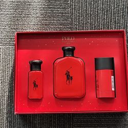 POLO RED by RALPH LAUREN 3 PIECE GIFT SET - 4.2 OZ EAU DE TOILETTE SPRAY, 1.0 OZ
