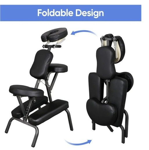 Massage Chair, Tattoo Spa Therapy Chair, Adjustable, Black, PU Leather, Aluminum, Modern Style, 23"L x 18"W x 42"H, 250 Lbs Weight Capacity, Relaxing