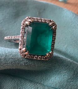 5ct Emerald Cut Emerald  & Diamond  Cocktail Ring