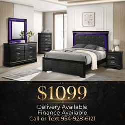 Black Bedroom Set with LED Headboard