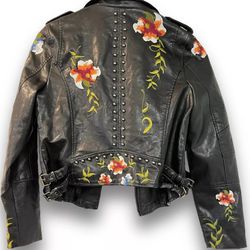 Brand New AFTF Basic Outerwear Embroided Womens Leather Jacket