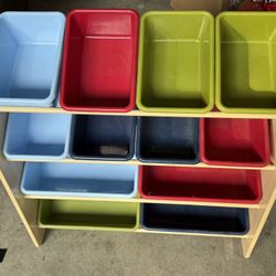 Plastic And Wood Shelving Storage For Toys Etc.