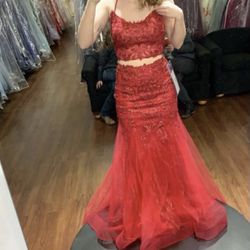 Like New Morilee Red 2-Piece Prom Dress Size 4-6