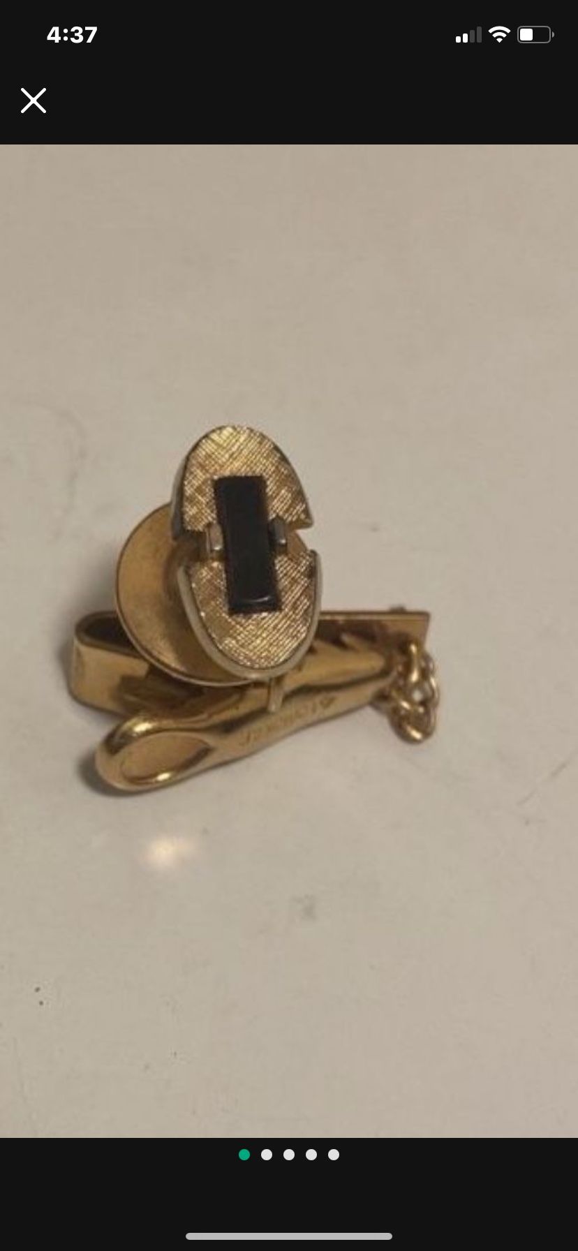 Vintage Swank Gold Tone Tie Clip With Onyx Center Stone