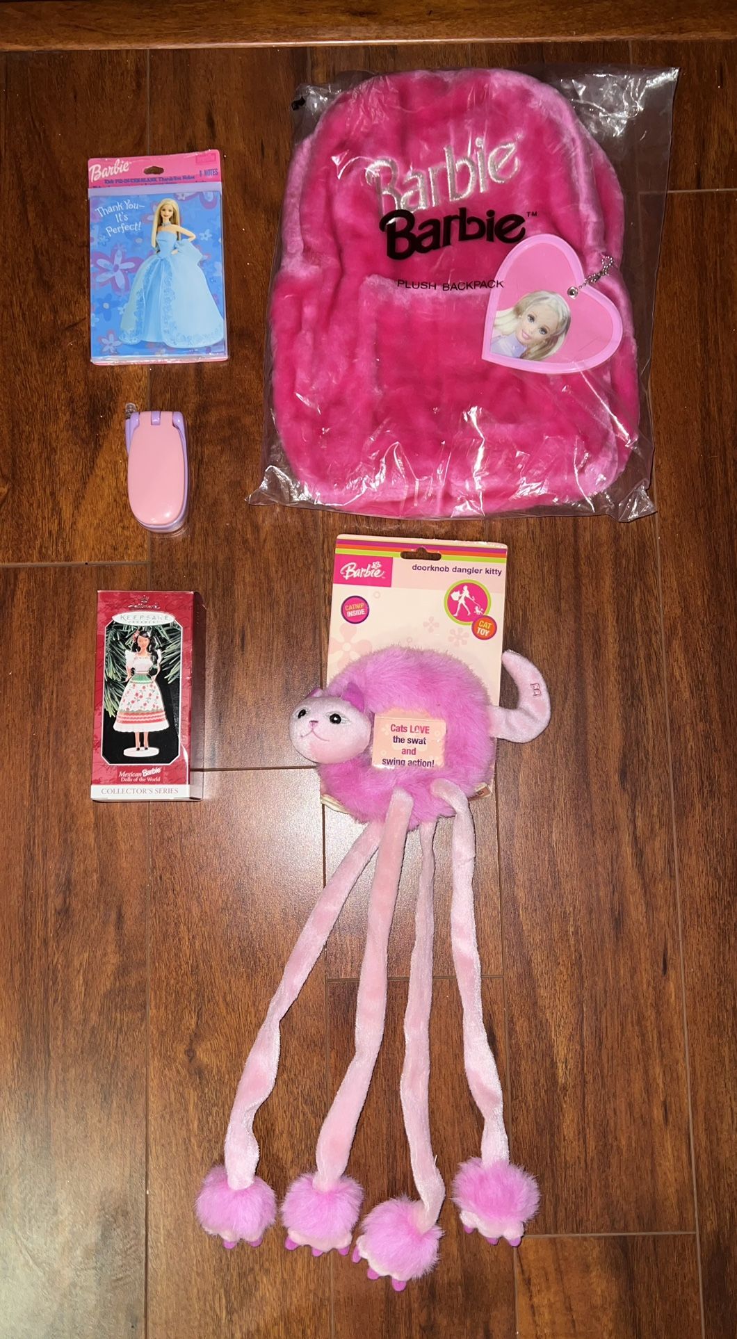 Barbie Backpack, Phone, Thankyou Cards, Doorknob Dangler Kitty Cat Toy And Ornament