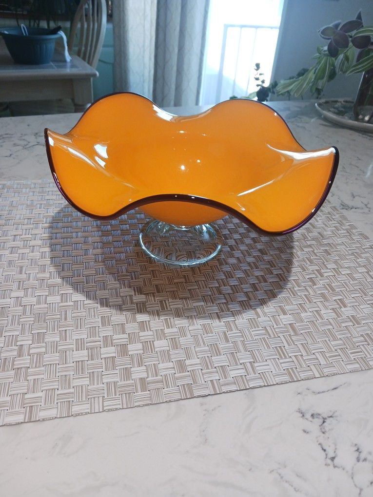 Vintage Tangerine Orange Glass Bowl