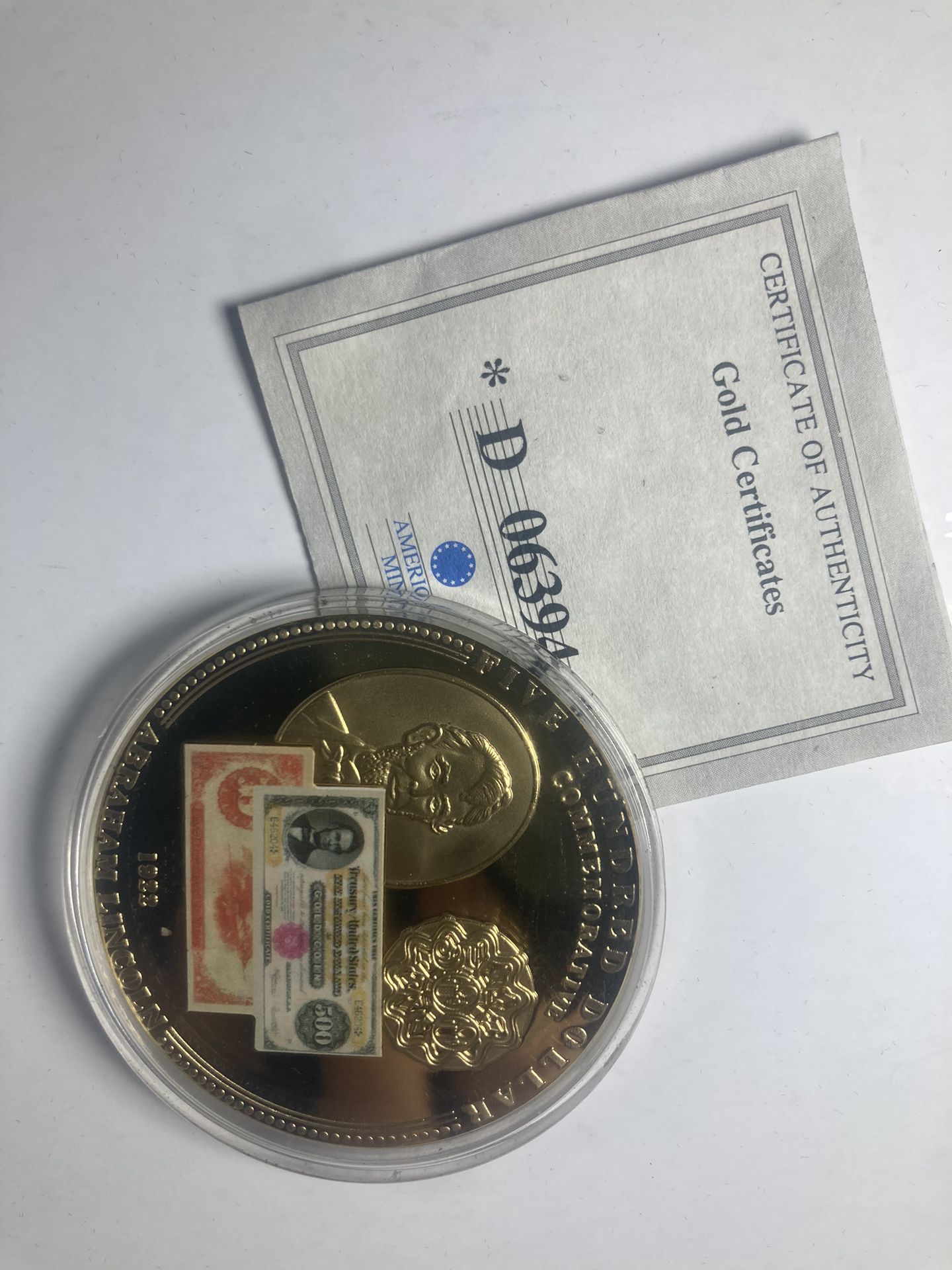 Authenticated $500 Lincoln Coin 