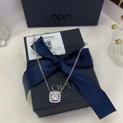 apm monaco square adjustable silver necklace
