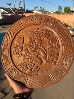Large Hand-Carved Aztec / Mayan Style Wooden Wall Art