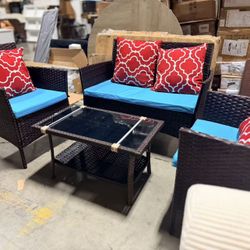 4-Piece PE Rattan Outdoor Patio Furniture Set with Cushions $100