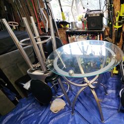 Metal And Glass Table With Stools