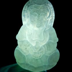 Burmese icy type A jadeite jade pendant lucky Kwanyin. Certified.