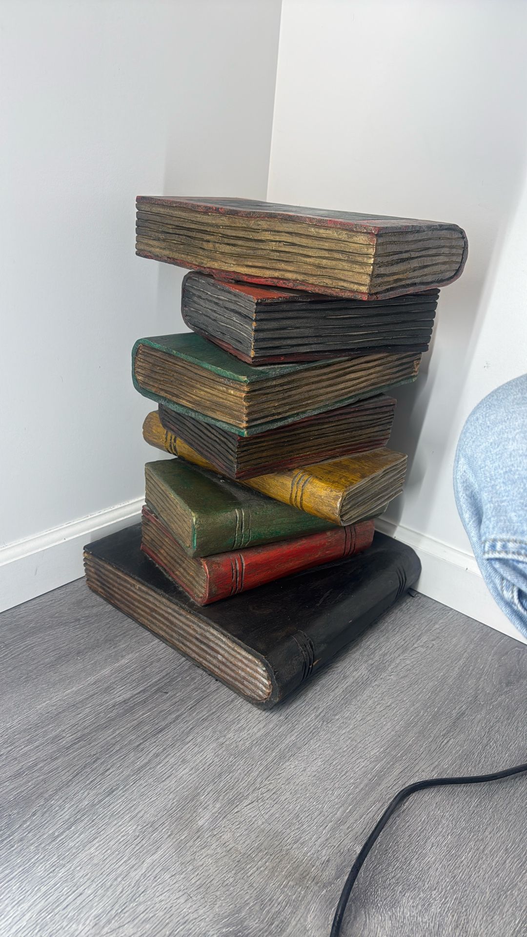 Vintage Hand-Painted Stacked Books Wood Sculpture – Decorative Accent Piece