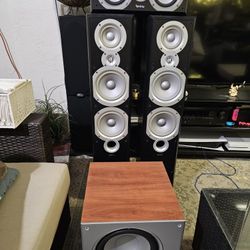 Infinity Primus P363 Towers And Center + Polk 10" Sub.