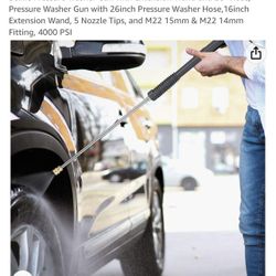 Selkie Pressure Washer Gun with Extension Wand and 26" Hose, Pressure Washer Gun with 26inch Pressure Washer Hose, 16inch Extension Wand, 5 Nozzle Tip