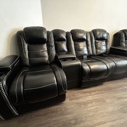 Black Leather Recliner (5) Seats 
