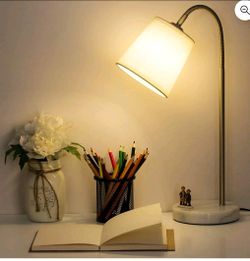 Silver Gooseneck Bedside Table Lamp Marble Base, White Shade