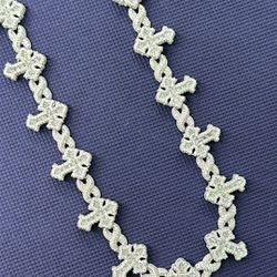 Sterling Silver Moissanite Baguette Cross Infinity Chain 