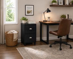 Buylateral 2 Drawer Bradley Filing Cabinet Black: Modern Office Space Savers, Wood Composite