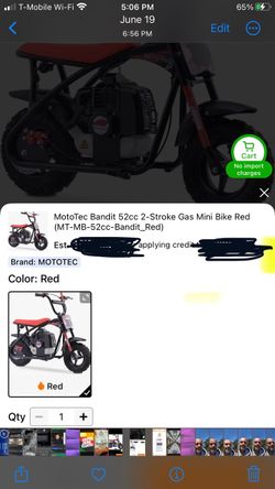 MotoTec Bandit 52cc 2-Stroke Gas Mini Bike Red