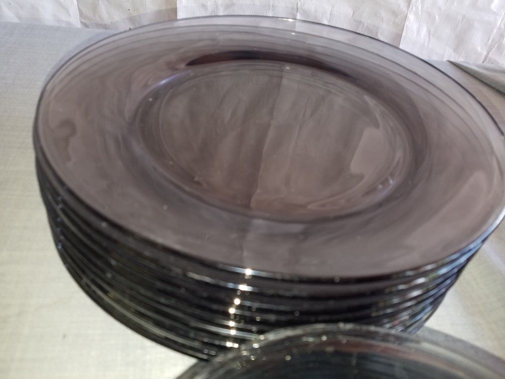 Brown glass dinnerware 8 dinner plates 10 1/2", 6 salad plates 7 3/8" A126Z567