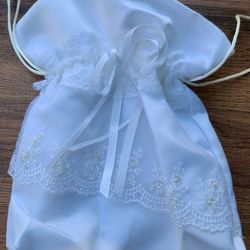 White Satin Wedding Money Bag Embroidery, Beads & Lace