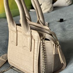 Nude Croc Mini Top-Handle Bag + Chain Strap