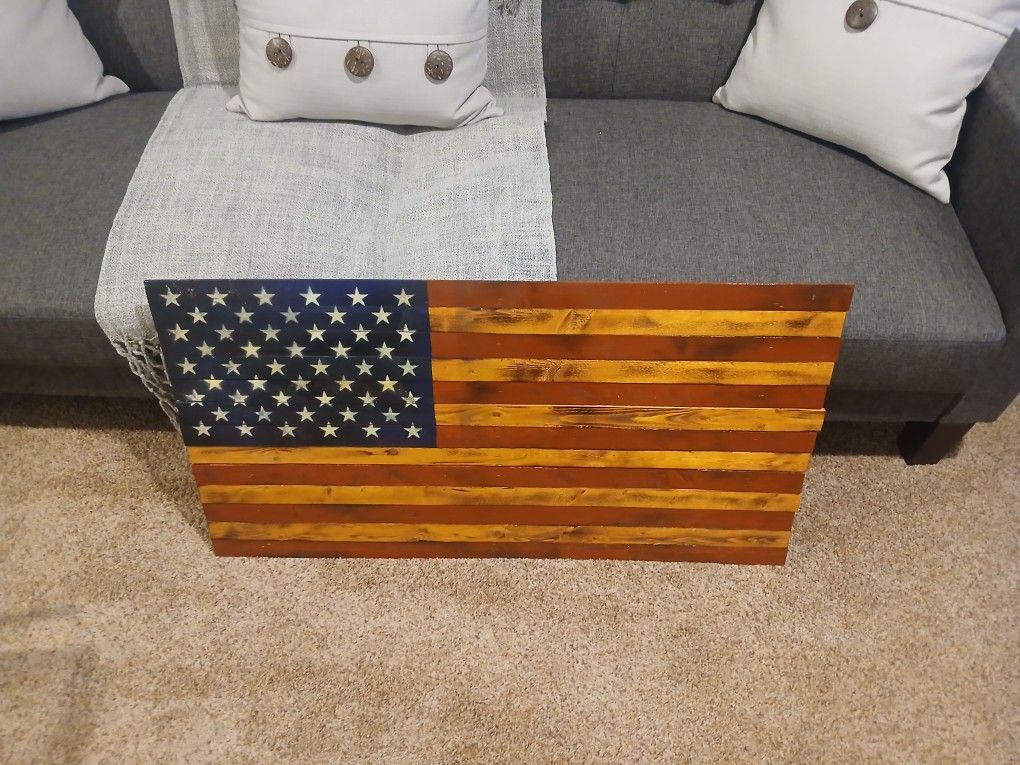Wooden Rustic American Flag