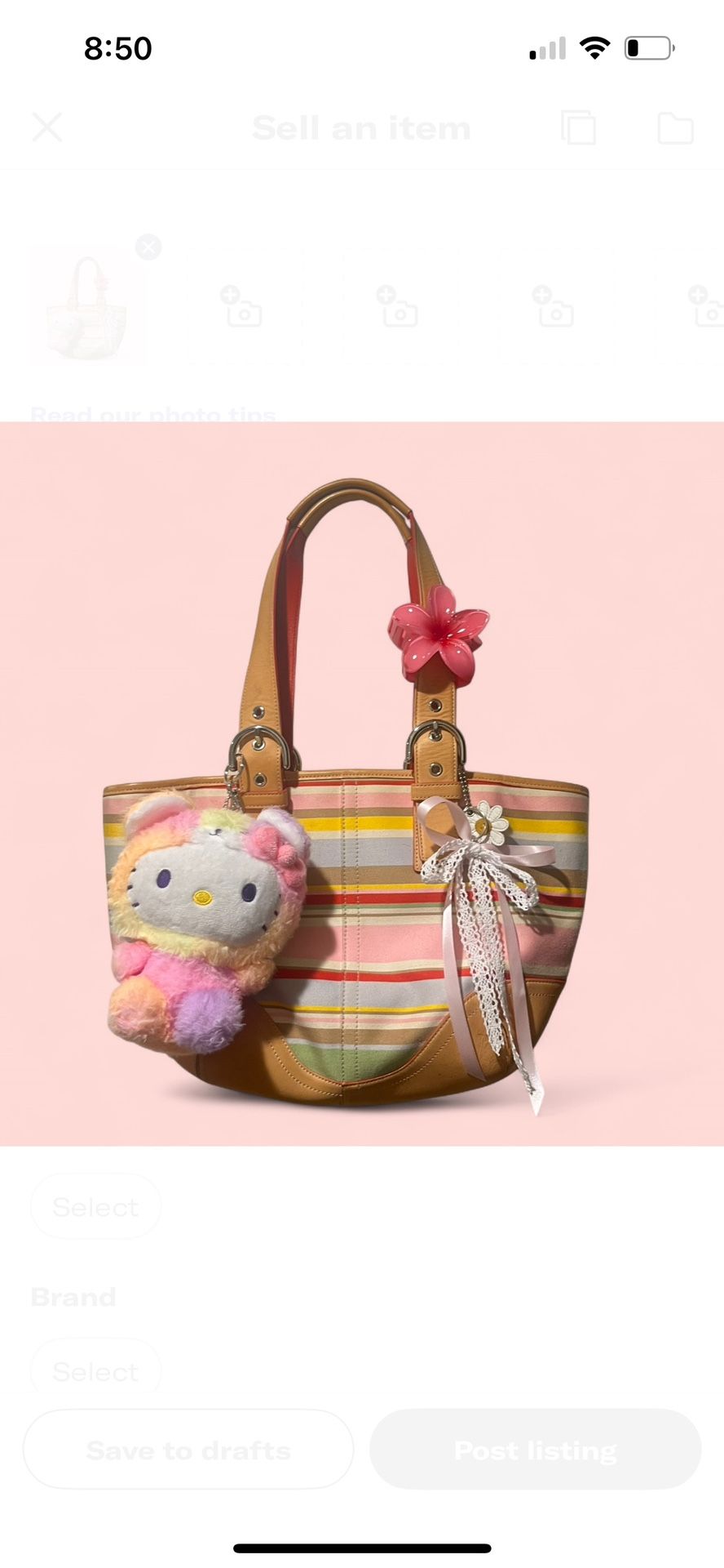 Y2K Coach Hampton Daisy Striped Mini Tote