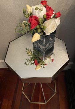 Octagon Mirrored Top Metal End Table