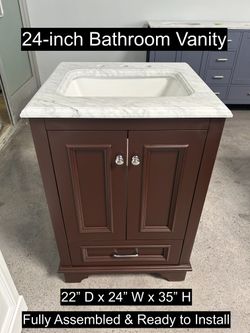 24" Bathroom Vanity with Carrara Marble Countertop & Solid Wood & Plywood Cabinet #3523