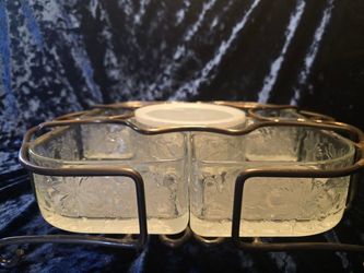 Princess House Etched Glass 5-Section Serving Set with Gold-Tone Metal Stand