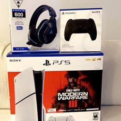 PS5 Slim Disc Version, Turtle Beach Headset, Black Controller 