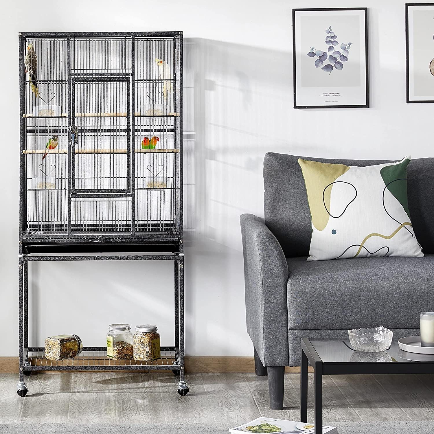 Large Parrots Birds Flights Home Cage With Removable Rolling Stand